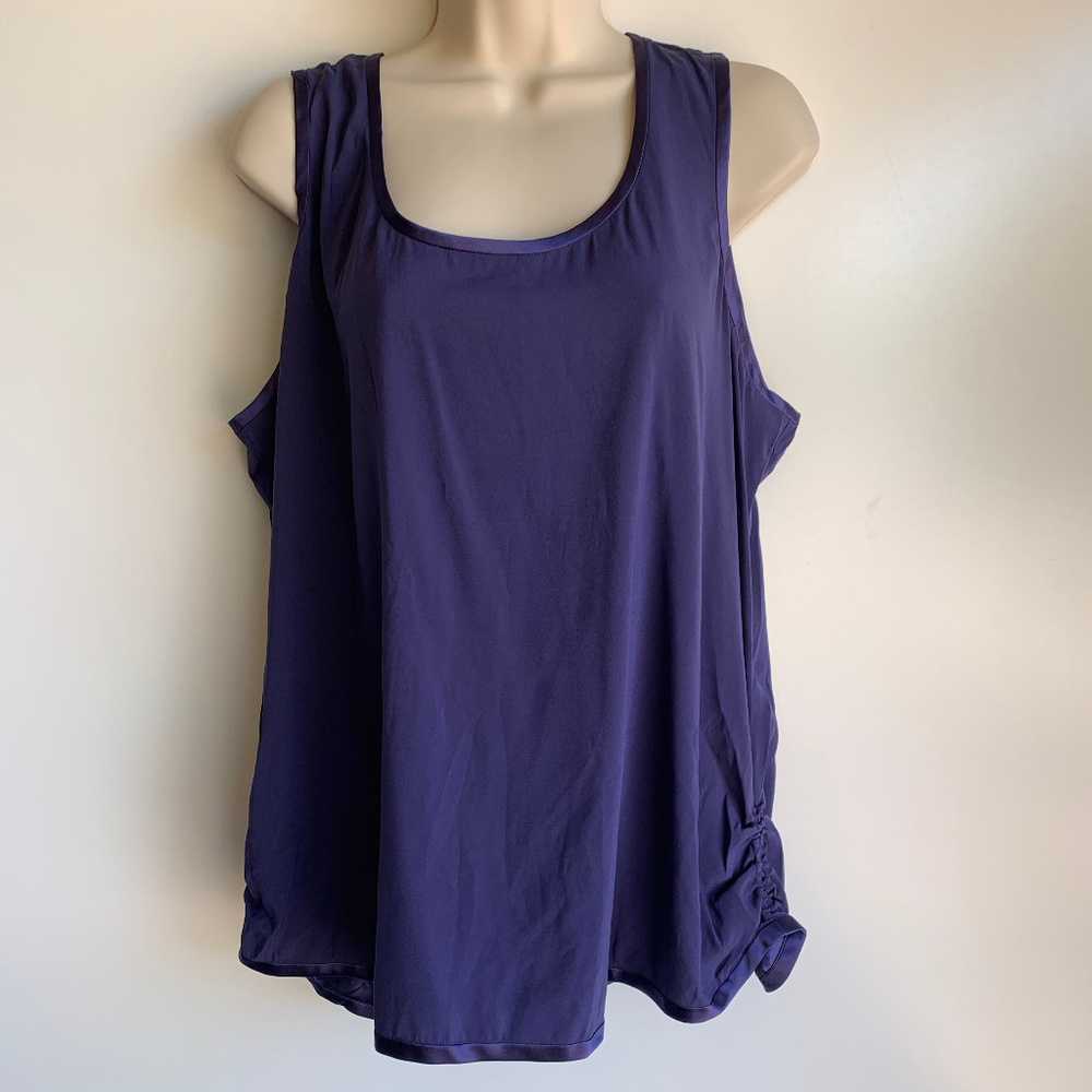Eileen Fisher Blue Stretch Silk Charmeuse Tank XL